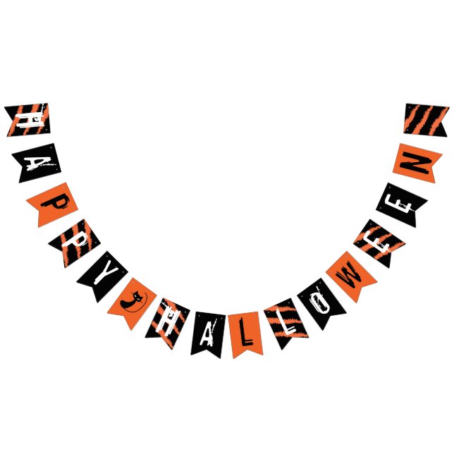 Svartvit vitavskärmning för happy halloween Orange Vimplar (Alla)