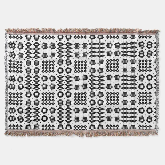 Svartvit walesisk Tapestrymönsterfilt Mysfilt (Framsidan)