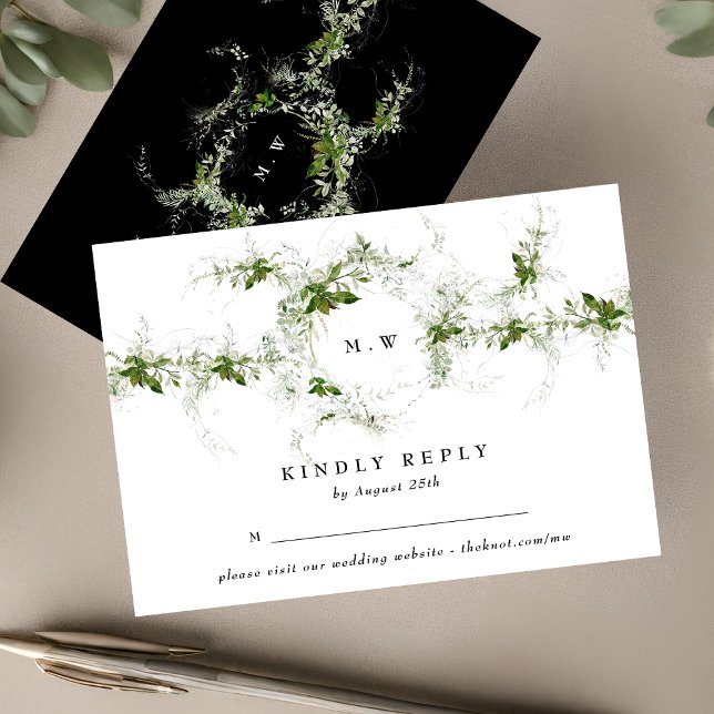Svartvit webbplats | Eucalyptus Monogram Bröllop OSA Kort (Skapare uppladdad)