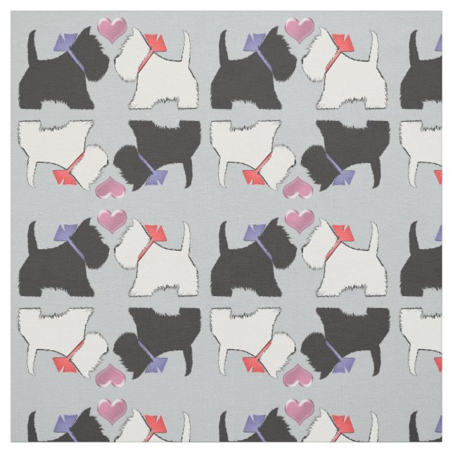 Svartvit Westie Hundar Art Fabric Tyg (Provkarta)