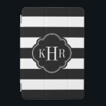 Svartvit Wide Rand Monogram iPad Mini Skydd<br><div class="desc">Den moderna snyggten iPad-fallsdesignen i chic har en underordnad nautisk personlig i vågrät rand med initialer eller namn i ett quatrefoil mönster. Klicka på Anpassa om du vill ändra teckensnitt och färg om du vill skapa ditt eget unika teckensnitt av ett slag!</div>