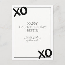 Svartvit XOXO Bestie Galentins dag Helg Vykort
