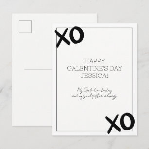 Svartvit XOXO Bestie Namn Galentine's Day Helg Vykort