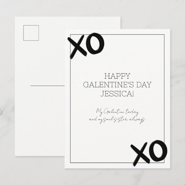 Svartvit XOXO Bestie Namn Galentine's Day Helg Vykort (Fram/baksida)