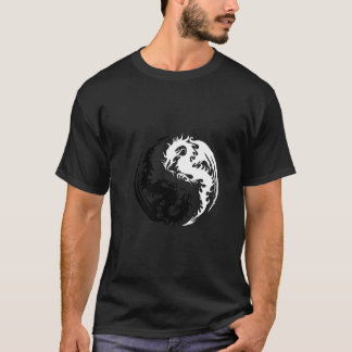 Svartvit Yin Yang drakeT-tröja T Shirt