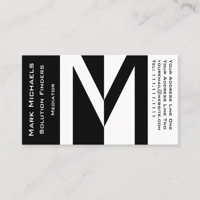Svartvit yrkesmässig Monogram för affär M Visitkort (Framsida)