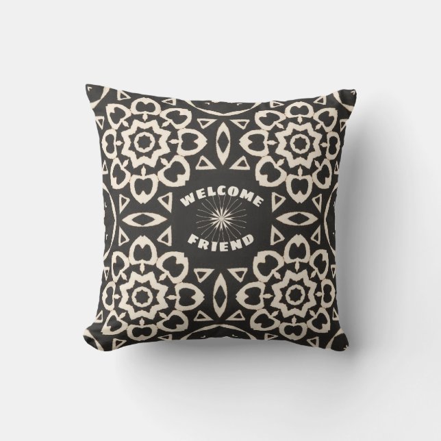 Svartvit yttre blommönster Pillow Kudde (Framsida)