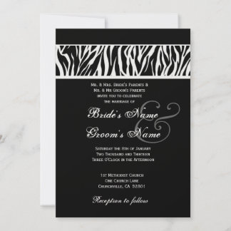 Svartvit Zebra Bröllop Metallic Papper Inbjudningar