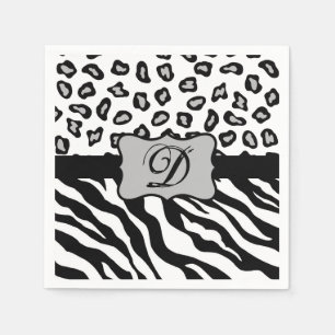 Svartvit Zebra Leopard Skin Monogram Pappersservett