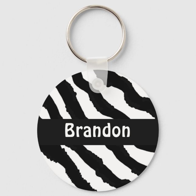 Svartvit Zebra Rand Personlig-nyckelkedja Nyckelring (Framsida)