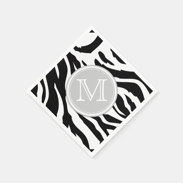 Svartvit Zebra ränder med Monogram Pappersservett (Hörn)