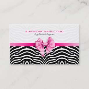 Svartvit Zebra ränder med Rosa Bow 2 Visitkort