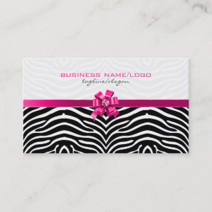 Svartvit Zebra ränder med Rosa Bow Visitkort