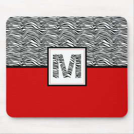 Svartvit Zebra tryck Monogram | Röd Musmatta