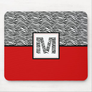 Svartvit Zebra tryck Monogram Röd Musmatta