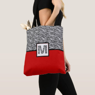 Svartvit Zebra tryck Monogram   Röd Tygkasse