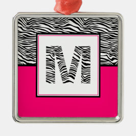 Svartvit #Zebra tryck Monogram | SHOCK ROSA Julgransprydnad Metall