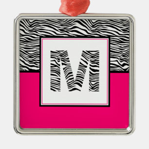 Svartvit #Zebra tryck Monogram SHOCK ROSA Julgransprydnad Metall