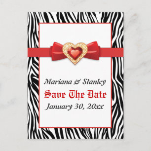 Svartvit zebra tryck, röd juvel Spara datum Meddelande Vykort