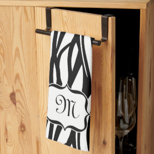 Svartvit zebra tryckkökshandduk för Monogram Kökshandduk