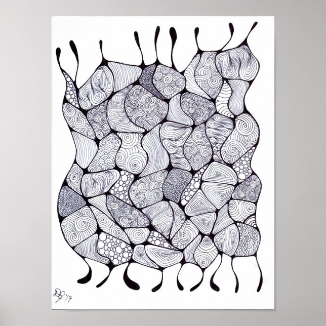 Svartvit Zia Tangle Poster (Framsidan)