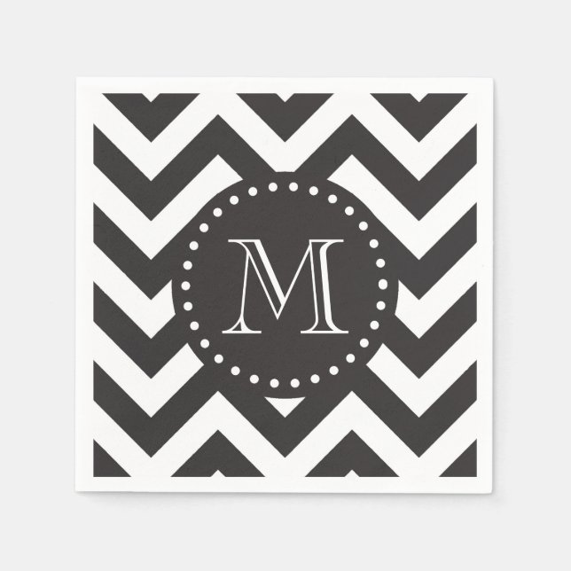 Svartvit Zigzag Chevron Monogram Pappersservett (Framsidan)