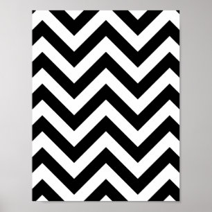 Svartvit Zigzag Chevron Mönster Poster