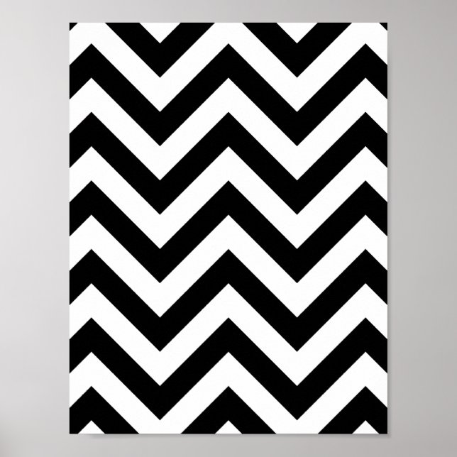 Svartvit Zigzag Chevron Mönster Poster (Framsidan)