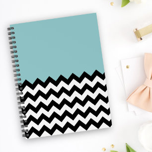 Svartvit Zigzag Mönster, Chevron, Blue Anteckningsbok