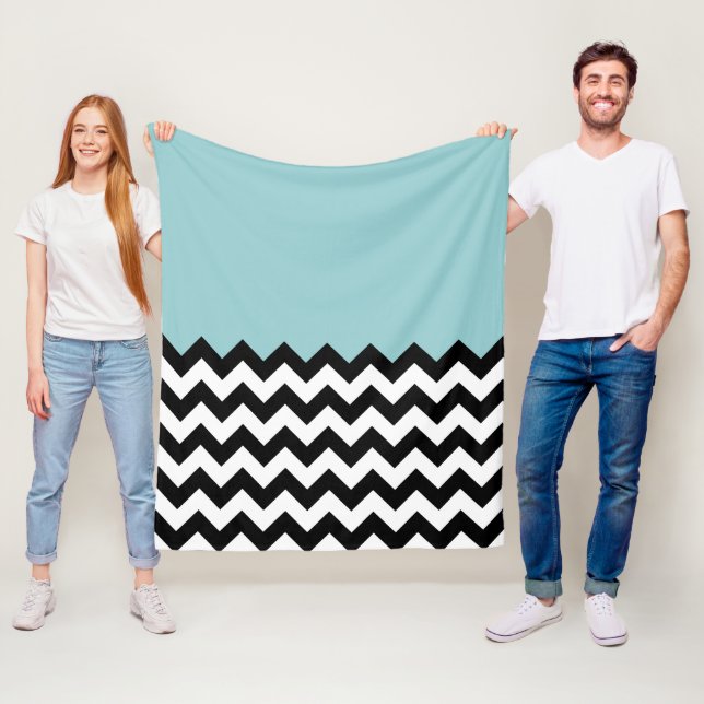 Svartvit Zigzag Mönster, Chevron, Blue Fleecefilt (På plats)