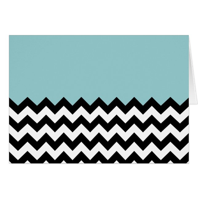 Svartvit Zigzag Mönster, Chevron, Blue Hälsningskort (Framsidan Horizontal)