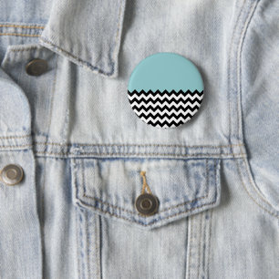 Svartvit Zigzag Mönster, Chevron, Blue Knapp