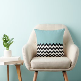 Svartvit Zigzag Mönster, Chevron, Blue Kudde