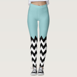 Svartvit Zigzag Mönster, Chevron, Blue Leggings