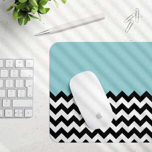 Svartvit Zigzag Mönster, Chevron, Blue Musmatta
