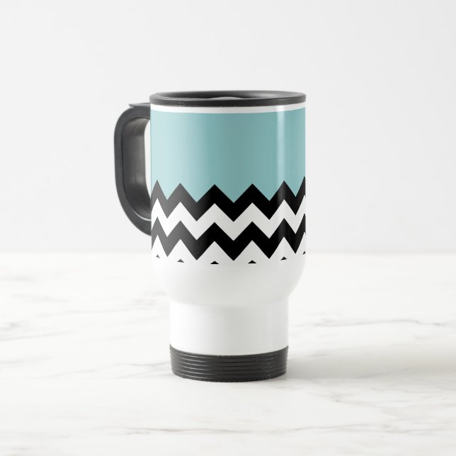 Svartvit Zigzag Mönster, Chevron, Blue Resemugg (Framsida vänster)