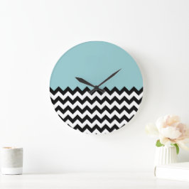 Svartvit Zigzag Mönster, Chevron, Blue Stor Klocka
