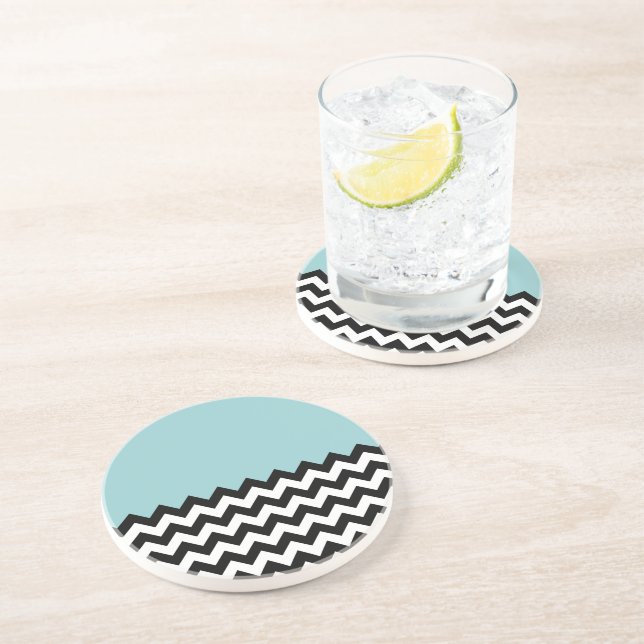Svartvit Zigzag Mönster, Chevron, Blue Underlägg (Sidan)