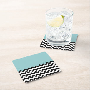 Svartvit Zigzag Mönster, Chevron, Blue Underlägg Papper Kvadrat