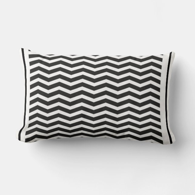 Svartvit Zigzag Mönster Lumbar Pillow Lumbarkudde (Framsida)