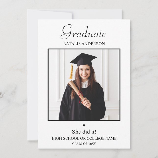 Svartvita 4-foto-Studenten-annonskort Inbjudningar (Framsida)