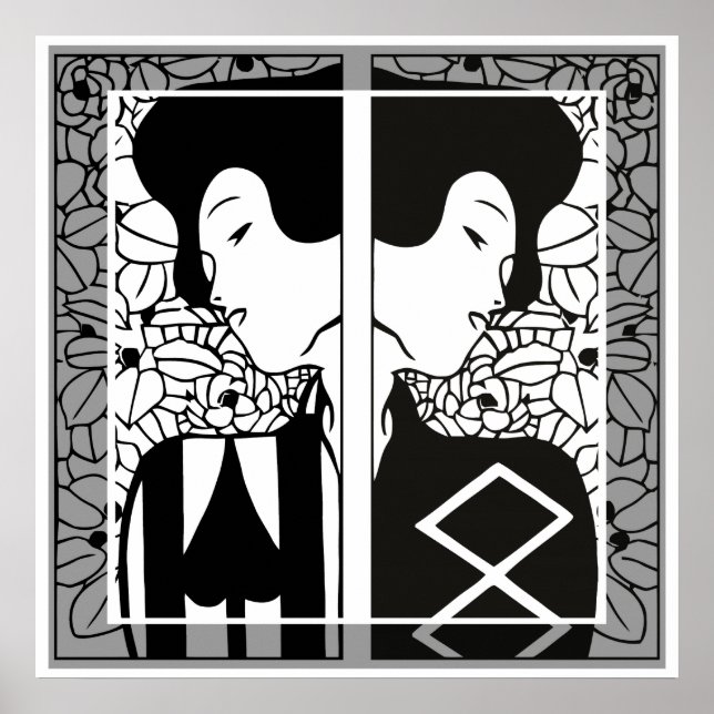 Svartvita art nouveau-silhuetter poster (Framsidan)