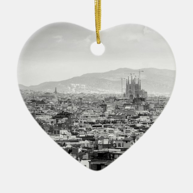 Svartvita Barcelona Julgransprydnad Keramik (Framsidan)