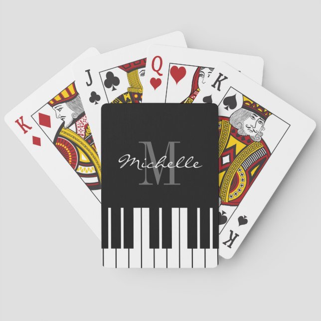 Svartvita beställnings- monogrammed pianonycklar casinokort (Baksidan)