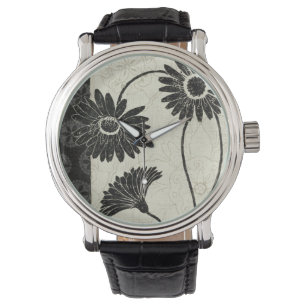 Svartvita blommor armbandsur