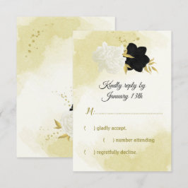 Svartvita blommor guld löv OSA kort