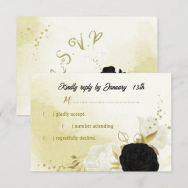 Svartvita blommor guld löv OSA kort