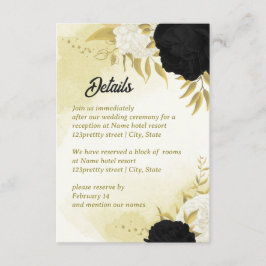 Svartvita blommor guld löv tilläggskort