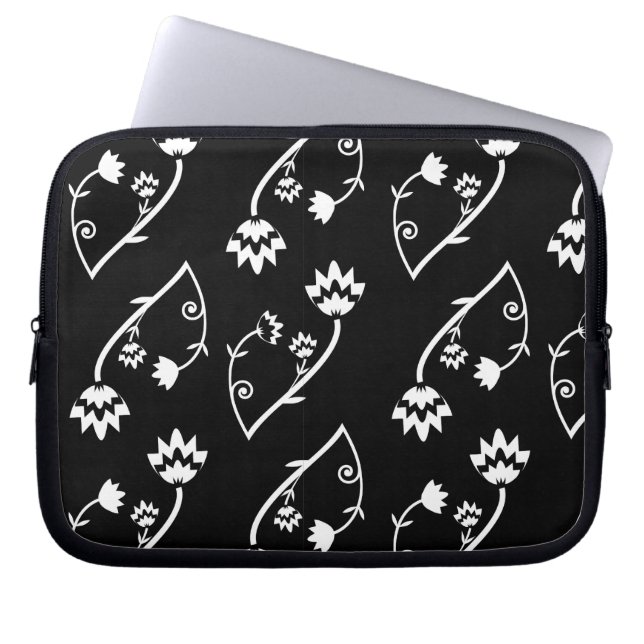 Svartvita blommor Laptop sleeve (Framsidan)