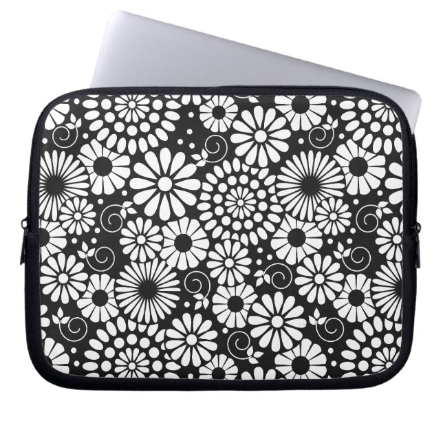 Svartvita blommor Laptop sleeve (Framsidan)